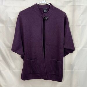 Vintage Tally Ho women's purple knit capelet‎ poncho relaxed button sweater M